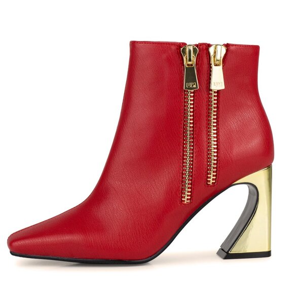 Stylish Modern Womens Red Green Metal High Heel Double Zipper Ankle Boots - Picture 2 of 8